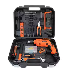 Various portable household combination drill toolbox, electrician's hardware tool set, impact drill set, automotive repair tool.